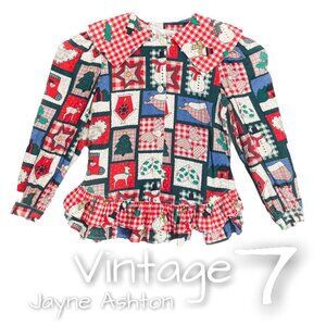 Vintage Girls Patchwork Long Sleeve Winter Christmas Holiday Long Sleeve Top 7
